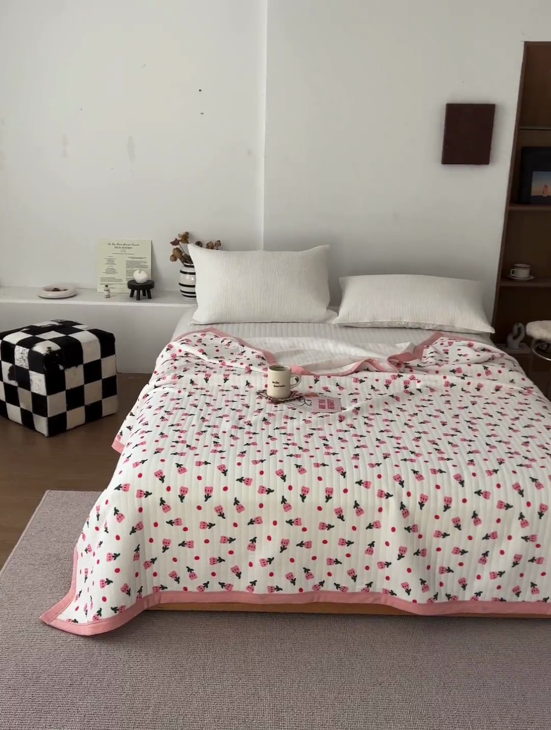 91家纺网 家纺一手货源 找家纺 吾秀 2023新款A类棉代尔针织棉毯 郁金香（粉）