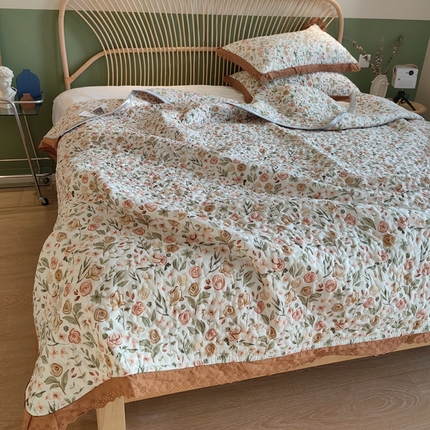 91家纺网 家纺一手货源 找家纺 舒居 2023新款A类双面水洗棉麻工艺床盖款夏被铺盖两用 玫瑰花朵