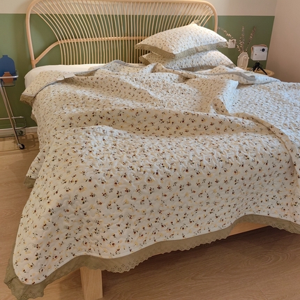 91家纺网 家纺一手货源 找家纺 舒居 2023新款A类双面水洗棉麻工艺床盖款夏被铺盖两用 小叶花