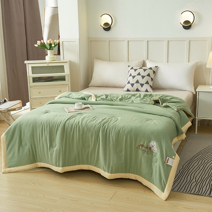 91家纺网 家纺一手货源 找家纺 样样红被业 2023新款棉麻大豆夏凉被 橄榄绿