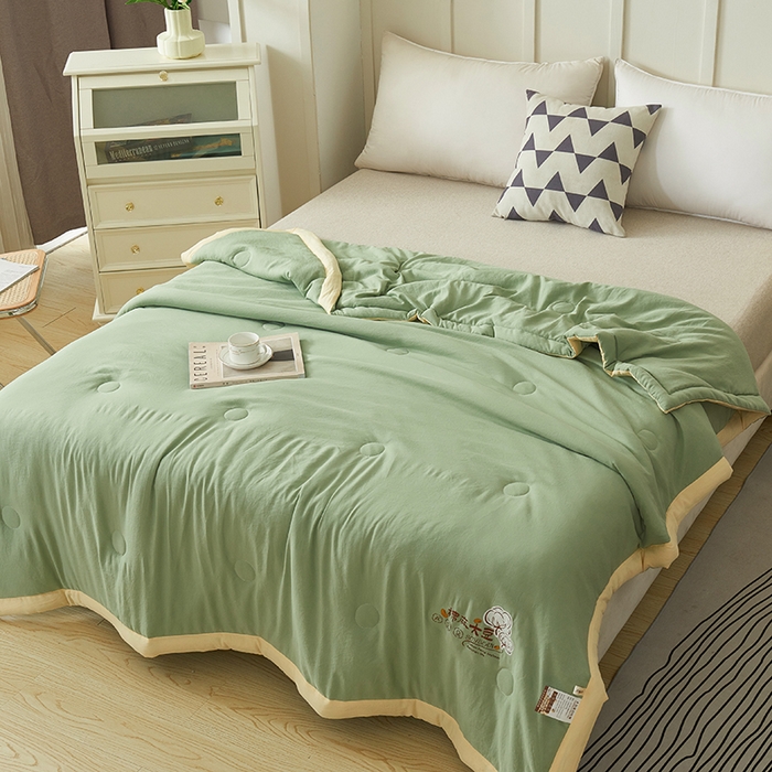 91家纺网 家纺一手货源 找家纺 样样红被业 2023新款棉麻大豆夏凉被 橄榄绿