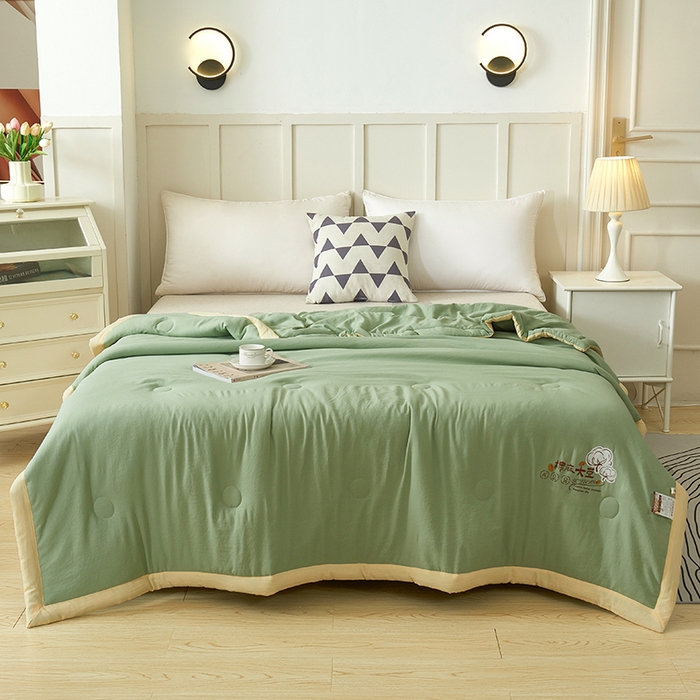 91家纺网 家纺一手货源 找家纺 样样红被业 2023新款棉麻大豆夏凉被 橄榄绿