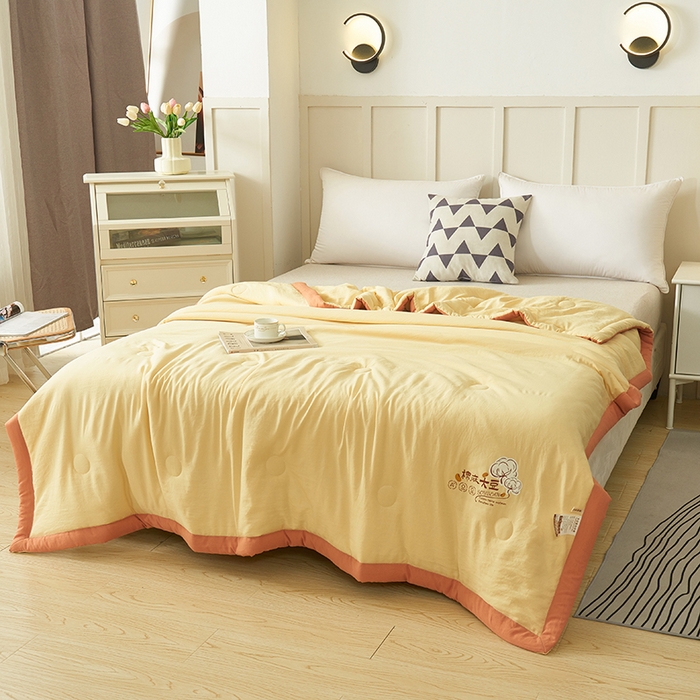 91家纺网 家纺一手货源 找家纺 样样红被业 2023新款棉麻大豆夏凉被 古丽黄