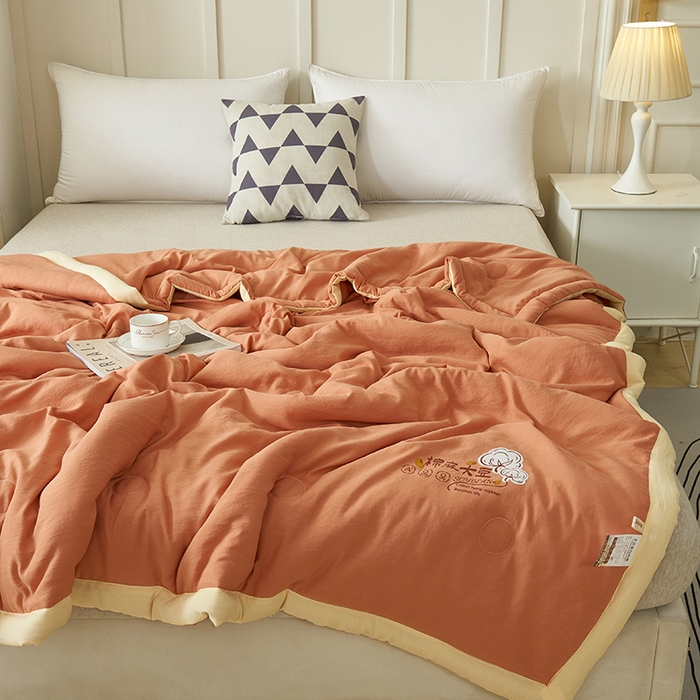 91家纺网 家纺一手货源 找家纺 样样红被业 2023新款棉麻大豆夏凉被 珊瑚红