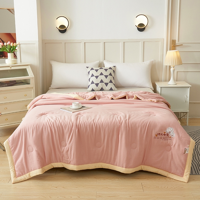 91家纺网 家纺一手货源 找家纺 样样红被业 2023新款棉麻大豆夏凉被 樱花粉