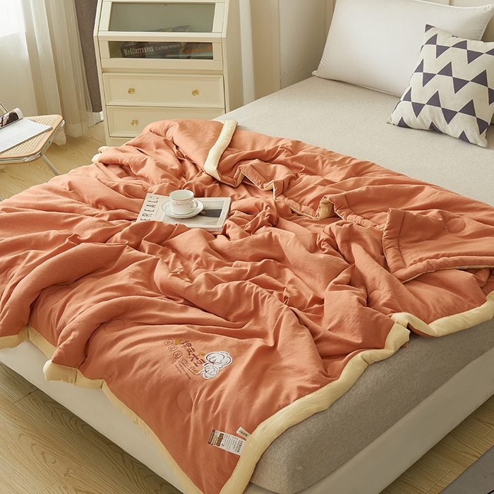 91家纺网 家纺一手货源 找家纺 样样红被业 2023新款棉麻大豆夏凉被 珊瑚红