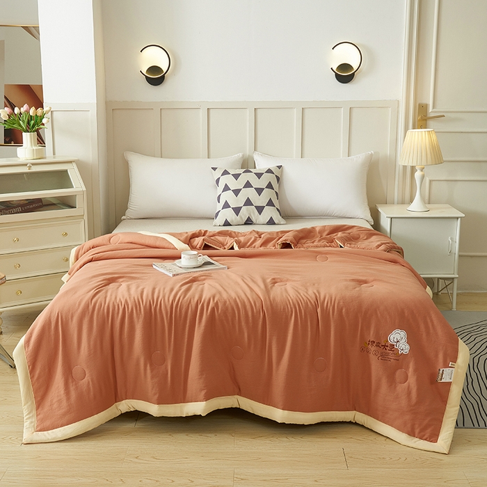 91家纺网 家纺一手货源 找家纺 样样红被业 2023新款棉麻大豆夏凉被 珊瑚红