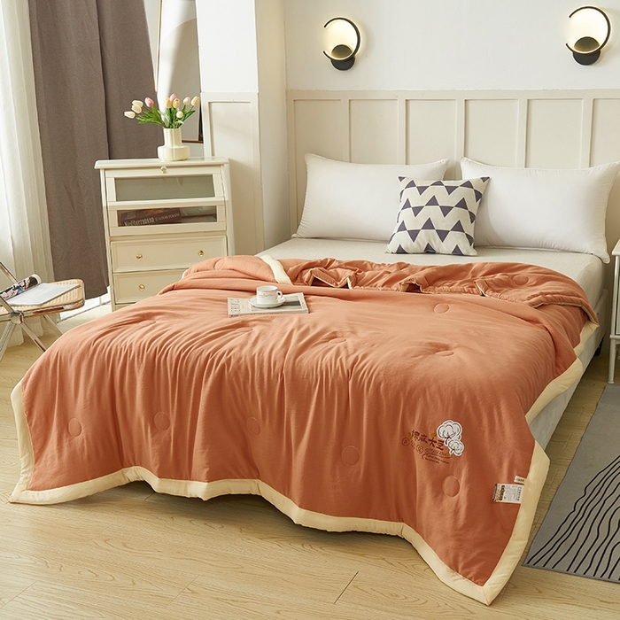 91家纺网 家纺一手货源 找家纺 样样红被业 2023新款棉麻大豆夏凉被 珊瑚红