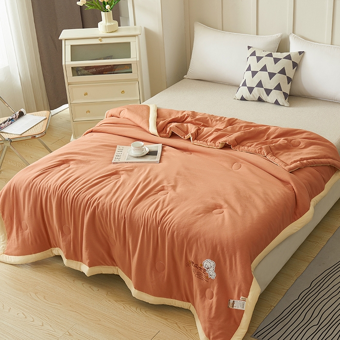 91家纺网 家纺一手货源 找家纺 样样红被业 2023新款棉麻大豆夏凉被 珊瑚红