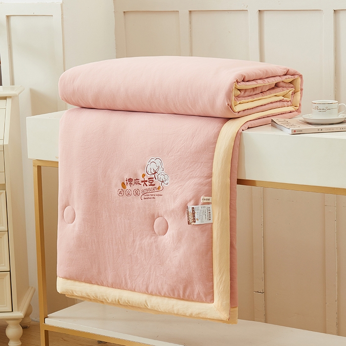 91家纺网 家纺一手货源 找家纺 样样红被业 2023新款棉麻大豆夏凉被 樱花粉