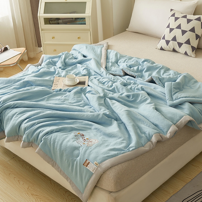 91家纺网 家纺一手货源 找家纺 样样红被业 2023新款棉麻大豆夏凉被 月光蓝