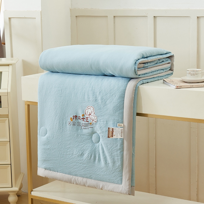 91家纺网 家纺一手货源 找家纺 样样红被业 2023新款棉麻大豆夏凉被 月光蓝