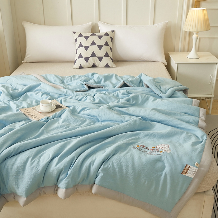 91家纺网 家纺一手货源 找家纺 样样红被业 2023新款棉麻大豆夏凉被 月光蓝