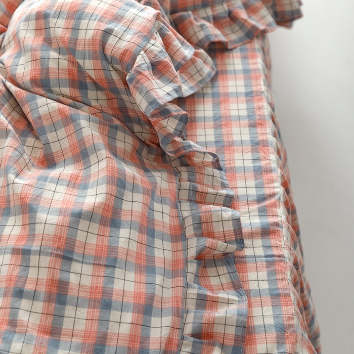 91家纺网 家纺一手货源 找家纺 忘忧草2023新款全棉色织水洗棉床裙款四件套  春风曲-粉