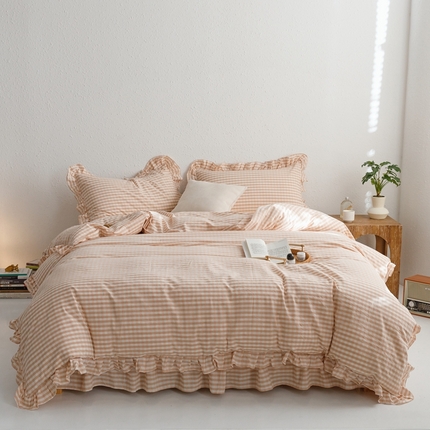 忘忧草2023新款全棉色织水洗棉床裙款四件套  雅尚-玉小格