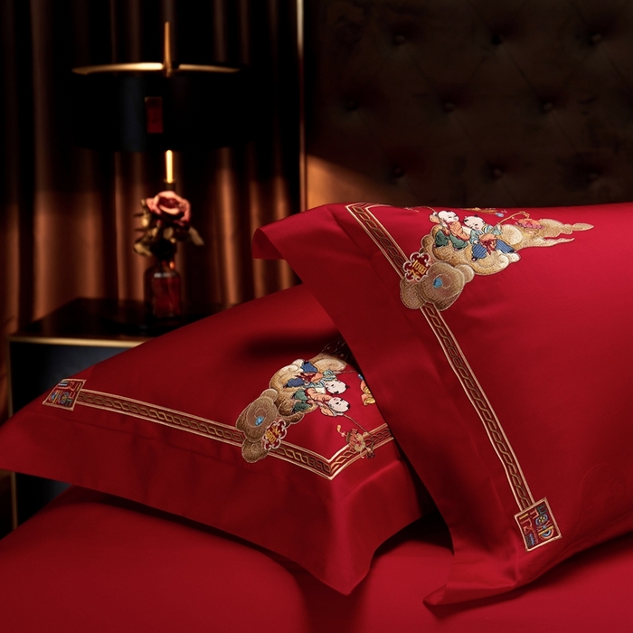 91家纺网 家纺一手货源 找家纺 缔缦2023新品婚庆四件套百子双喜 百子双喜