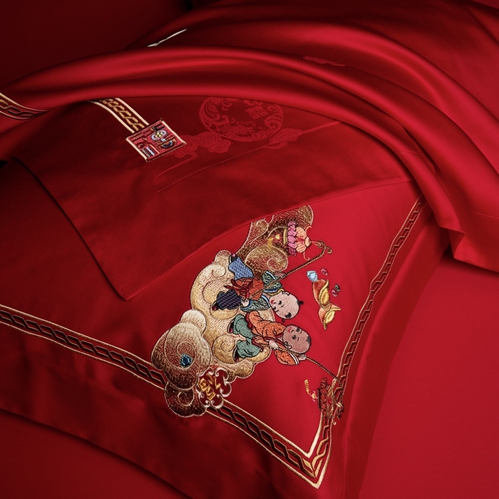 91家纺网 家纺一手货源 找家纺 缔缦2023新品婚庆四件套百子双喜 百子双喜