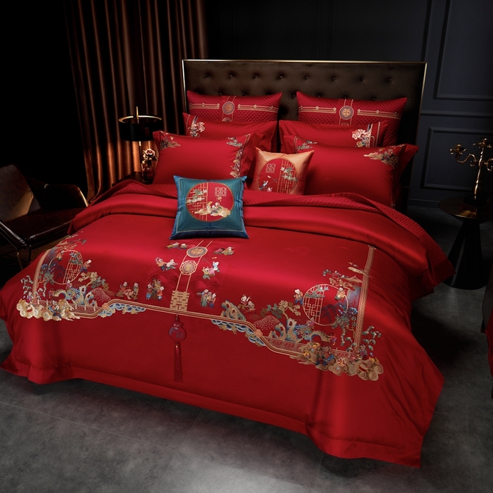 91家纺网 家纺一手货源 找家纺 缔缦2023新品婚庆四件套百子双喜 百子双喜