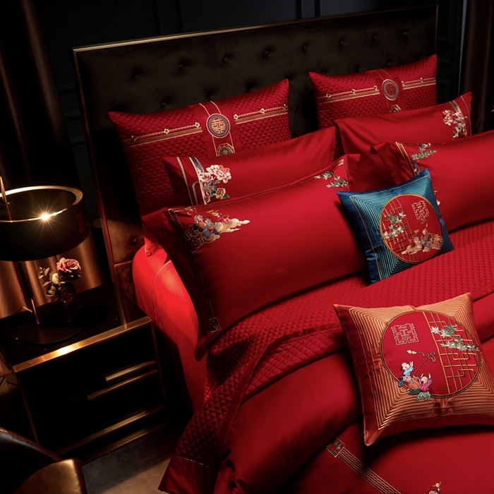 91家纺网 家纺一手货源 找家纺 缔缦2023新品婚庆四件套百子双喜 百子双喜