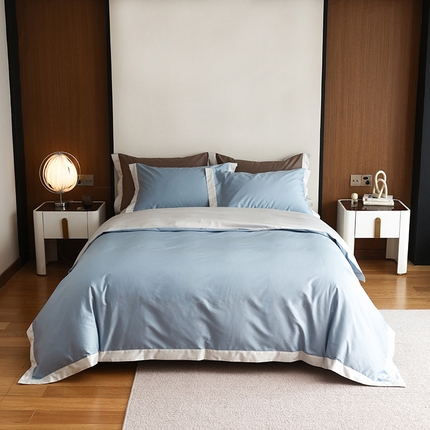寐眠2023新款100支长绒棉纯色四件套宽边 月光蓝-白
