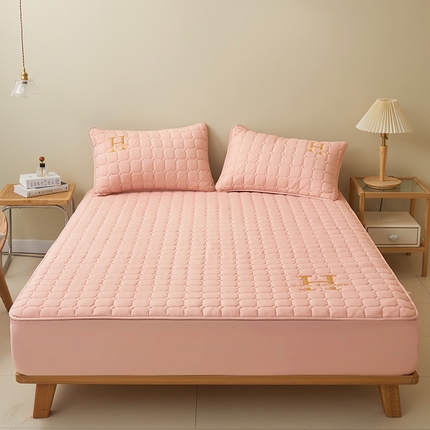 居眠2023新款原棉H标刺绣大豆床笠 刺绣H-樱花粉