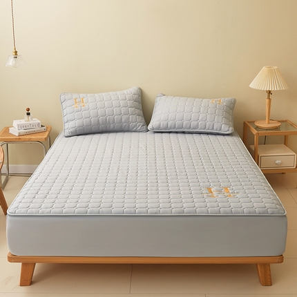 居眠2023新款原棉H标刺绣大豆床笠 刺绣H-浅灰