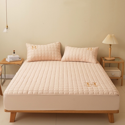 居眠2023新款原棉H标刺绣大豆床笠 刺绣H-浅驼