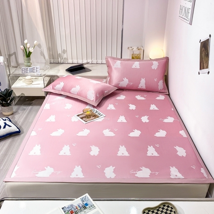 91家纺网 家纺一手货源 找家纺 柒月 2023新款600D提花冰丝席 背影兔-粉