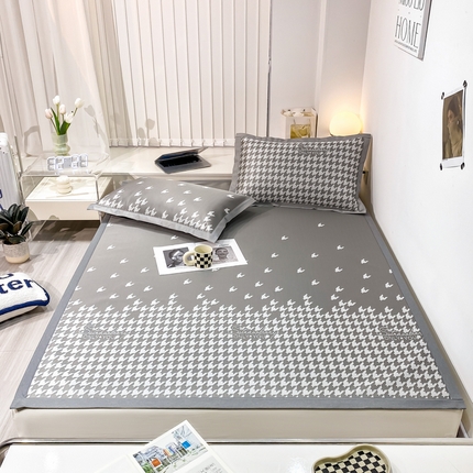 91家纺网 家纺一手货源 找家纺 柒月 2023新款600D提花冰丝席 千鸟格-灰