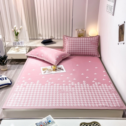 91家纺网 家纺一手货源 找家纺 柒月 2023新款600D提花冰丝席 千鸟格-粉