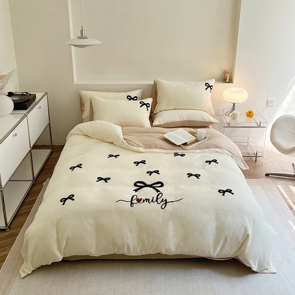 91家纺网 家纺一手货源 找家纺 （总）雅居纺家纺 2023新款全棉A类双层纱毛巾绣四件套