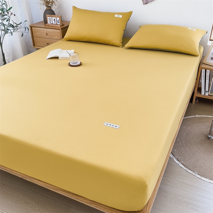 91家纺网 家纺一手货源 找家纺 798家纺 2023新款全棉13070纯色床笠 杏黄