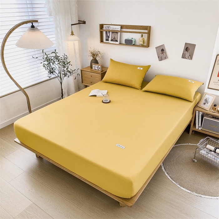 91家纺网 家纺一手货源 找家纺 798家纺 2023新款全棉13070纯色床笠 杏黄