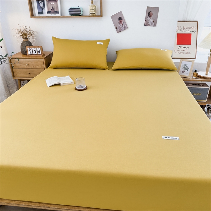 91家纺网 家纺一手货源 找家纺 798家纺 2023新款全棉13070纯色床笠 杏黄