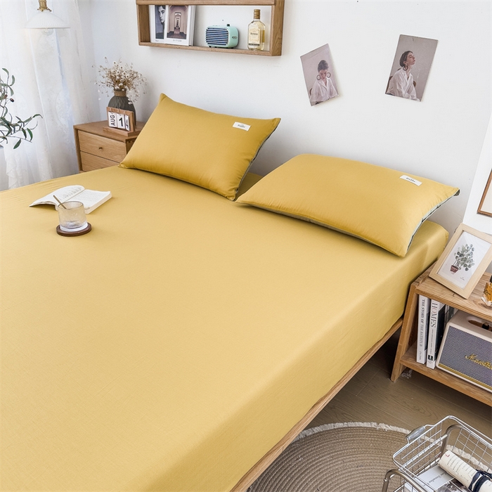 91家纺网 家纺一手货源 找家纺 798家纺 2023新款全棉13070纯色床笠 杏黄