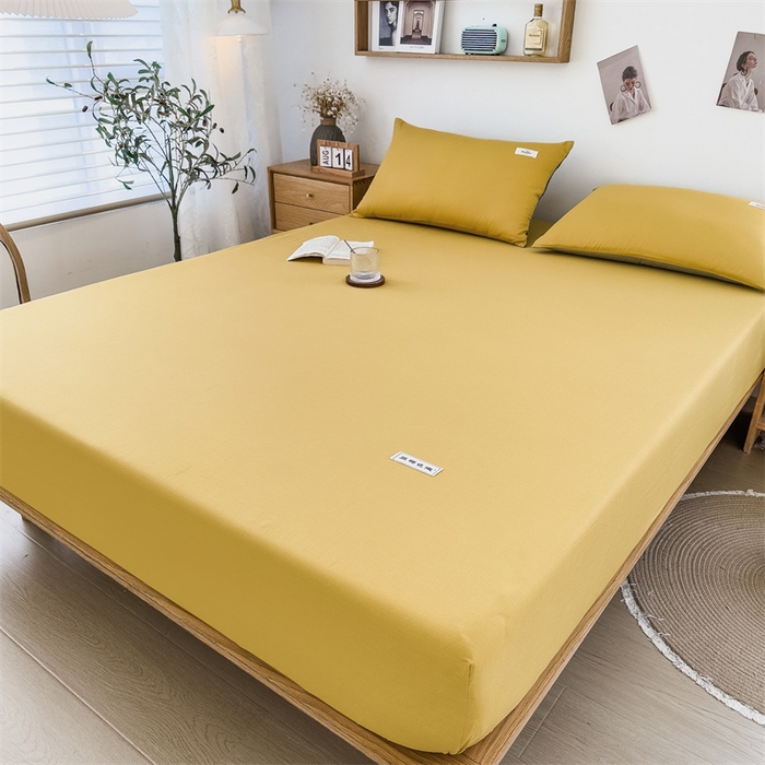 91家纺网 家纺一手货源 找家纺 798家纺 2023新款全棉13070纯色床笠 杏黄