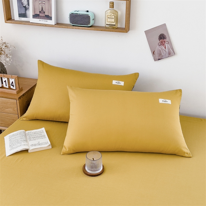 91家纺网 家纺一手货源 找家纺 798家纺 2023新款全棉13070纯色床笠 杏黄