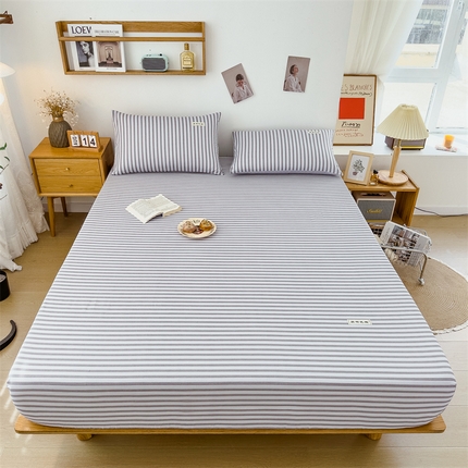 91家纺网 家纺一手货源 找家纺 798家纺 2023新款全棉13070纯色床笠 浅灰条