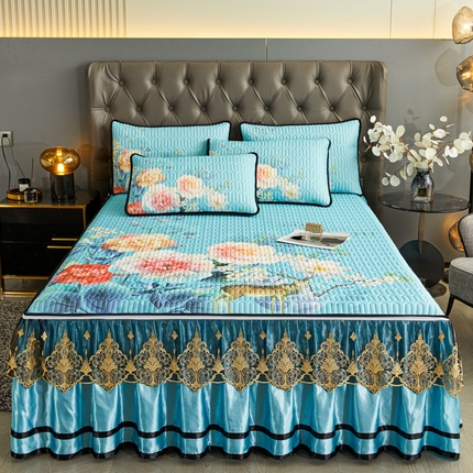 恋尚 2023新款数码大版加厚乳胶可脱卸带床笠式床裙软席 婉婉花梦