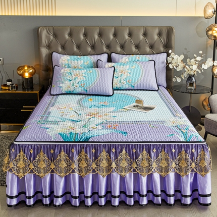 91家纺网 家纺一手货源 找家纺 恋尚 2023新款数码大版加厚乳胶可脱卸带床笠式床裙软席 玉香百合