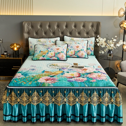 91家纺网 家纺一手货源 找家纺 恋尚 2023新款数码大版加厚乳胶可脱卸带床笠式床裙软席 锦色笙笙