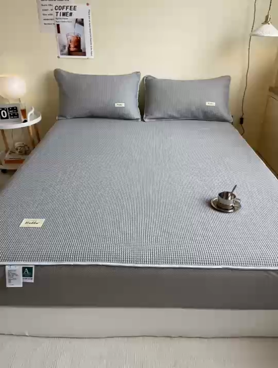 91家纺网 家纺一手货源 找家纺 吉象家纺 2023新款A类华夫格软席凉感席套件 华夫格高级灰