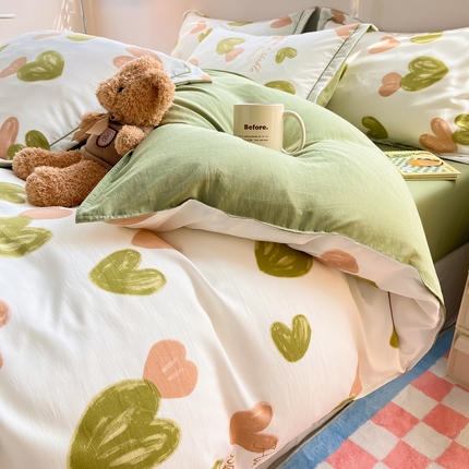 91家纺网 家纺一手货源 找家纺 （总）花伞家居 2023新款双层纱水洗棉麻一字绣小清新四件套