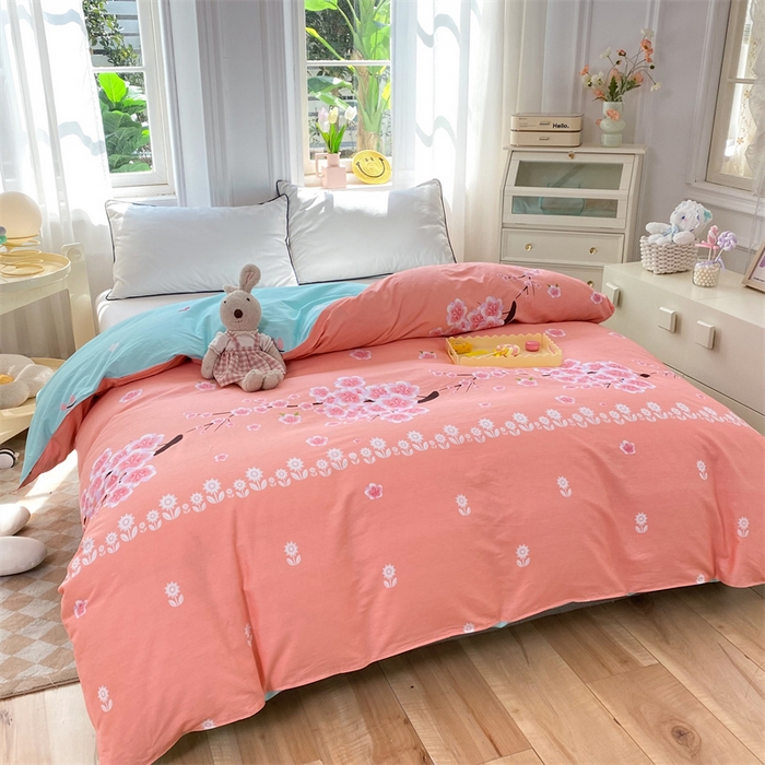 91家纺网 家纺一手货源 找家纺 多品 2023新款12868新款单被套 十里桃花粉