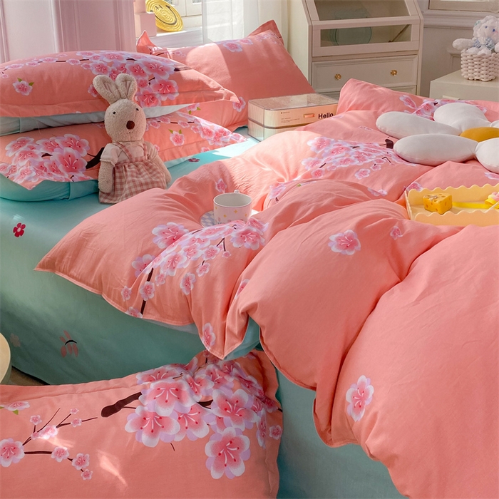 91家纺网 家纺一手货源 找家纺 多品 2023新款12868新款单被套 十里桃花粉