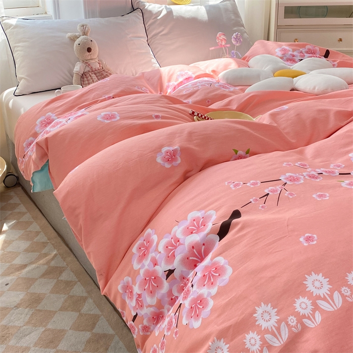 91家纺网 家纺一手货源 找家纺 多品 2023新款12868新款单被套 十里桃花粉