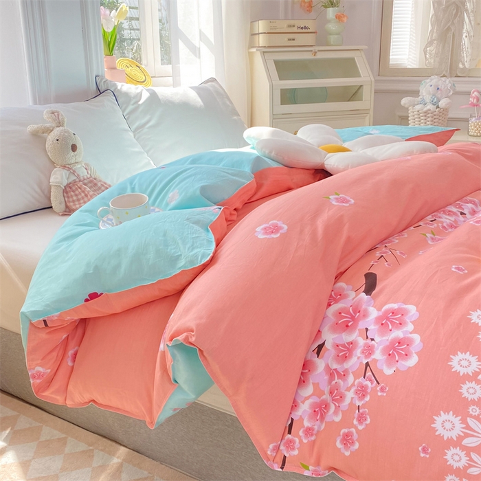 91家纺网 家纺一手货源 找家纺 多品 2023新款12868新款单被套 十里桃花粉