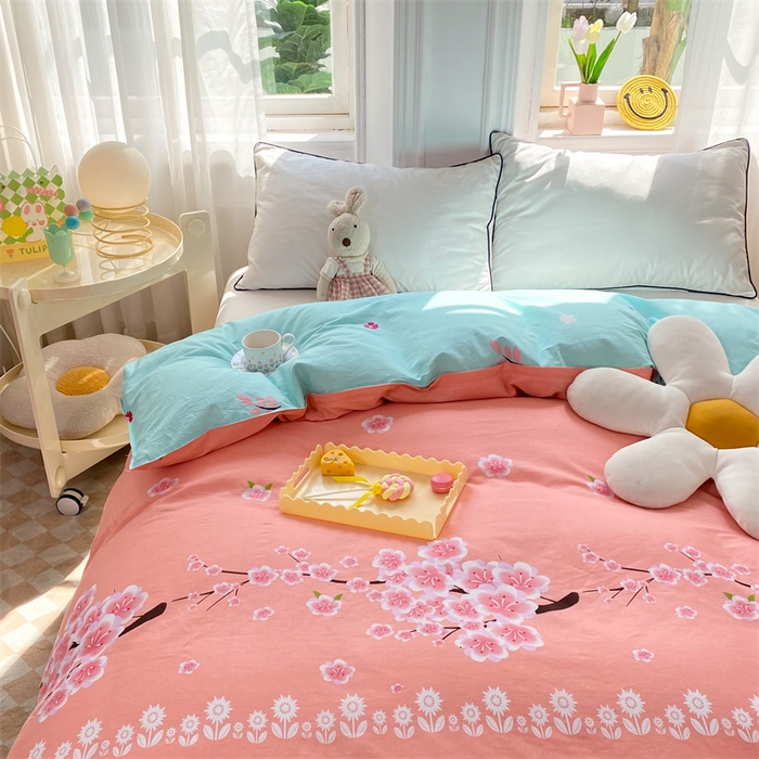 91家纺网 家纺一手货源 找家纺 多品 2023新款12868新款单被套 十里桃花粉