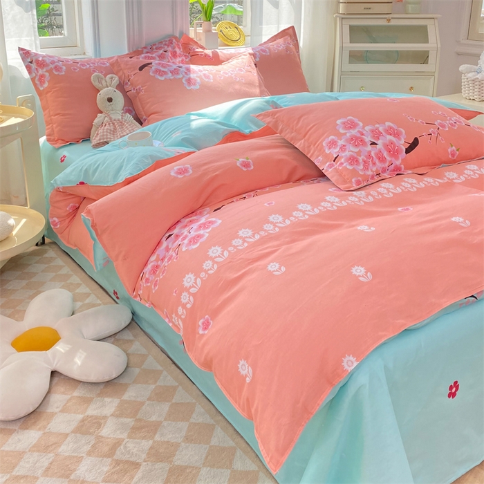 91家纺网 家纺一手货源 找家纺 多品 2023新款12868新款单被套 十里桃花粉