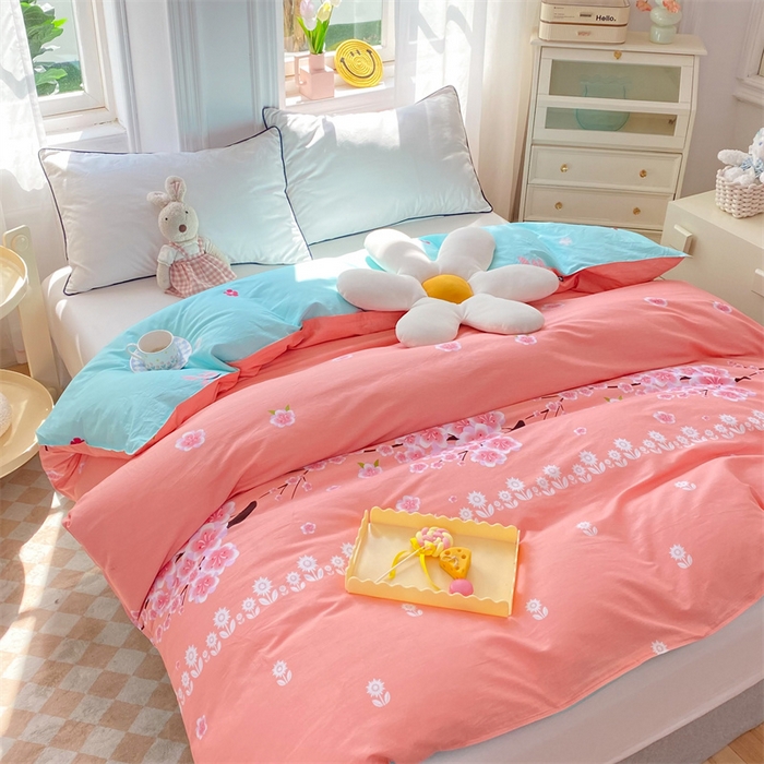 91家纺网 家纺一手货源 找家纺 多品 2023新款12868新款单被套 十里桃花粉